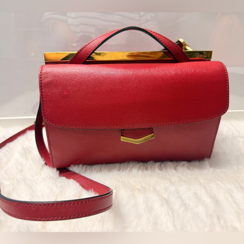 FENDI Demi Jour Red Leather Top Handle Bag